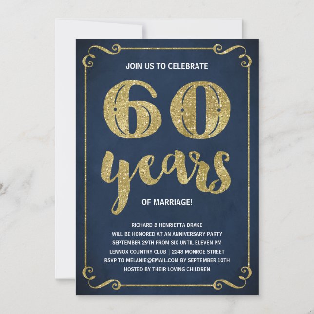 Invitación Tipografía de oro | Faux Relieve metalizado 60º an (Anverso)