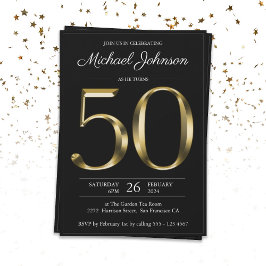 Invitación Tipografía de oro negro 50 cumpleaños