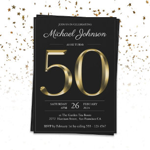 Invitación Tipografía de oro negro 50 cumpleaños