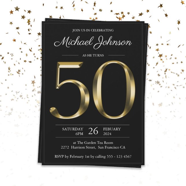 Invitación Tipografía de oro negro 50 cumpleaños (Subido por el creador)