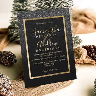 Invitación Tipografía de oro purpurina negro moda boda de inv