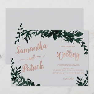 Invitación Tipografía de oro Rosa boda gris floral