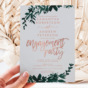 Invitación Tipografía de oro Rosa Compromiso gris floral