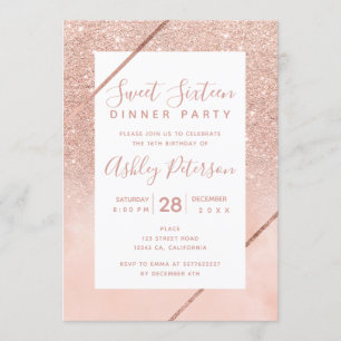 Invitación Tipografía de oro Rosa purpurina acuarela Dulce 16