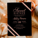 Invitación Tipografía de oro Rosa rayas Sweet 16 fiesta<br><div class="desc">Una moderna,  moda y elegante tipografía de oro rosa Invitación a dieciséis fiestas con bandas geométricas de oro subió en negro elegante</div>