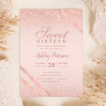 Invitación Tipografía de oro Rosa tipografía de rayas purpuri<br><div class="desc">Una moderna,  moda y elegante tipografía de oro rosa Invitación a dieciséis fiestas con rosa purpurina de oro rayas geométricas sombrías en rosa rosa</div>