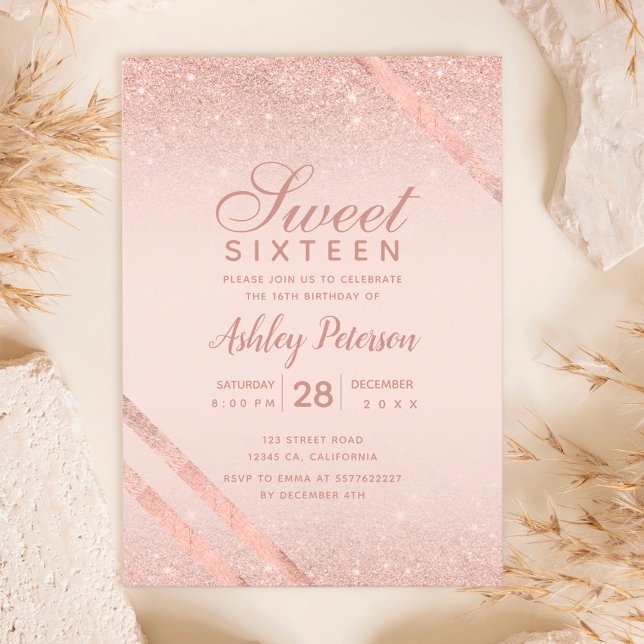 Invitación Tipografía de oro Rosa tipografía de rayas purpuri (Subido por el creador)