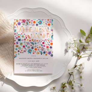 Invitación Tipografía de oro rosado Boho Boda floral ensayo