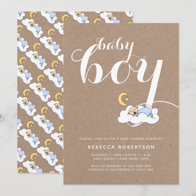 Invitación Tipografía de papel para bebé que duchan (Anverso / Reverso)