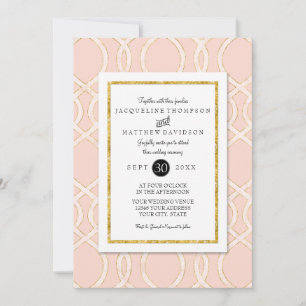 Invitación Tipografía de patrones de enrejado rosa y dorado m