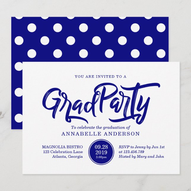 Invitación Tipografía de pincel de marina polka no es fiesta  (Anverso / Reverso)