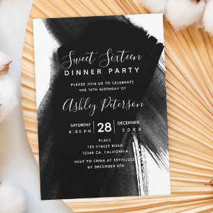 Invitación Tipografía de pinceles blancos negros Sweet 16