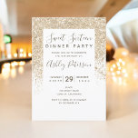 Invitación tipografía de purpurina de oro claro chica blanca<br><div class="desc">purpurina dorado claro brilla tipografía de color oscuro en bloques de color Dulce dieciséis años en personalizable moda blanca Dulce 16.</div>