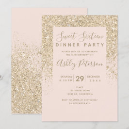 Invitación tipografía de purpurina de oro claro rosa opaco Sw