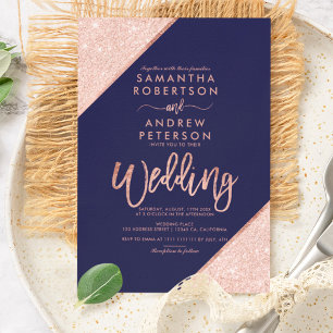 Invitación tipografía de purpurina de oro Rosa boda azul mari
