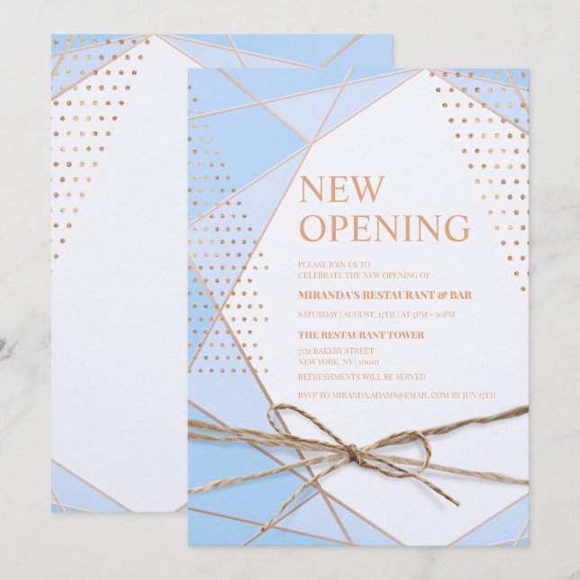 Invitación Tipografía de purpurina dorado Restaurante Apertur (Anverso / Reverso)