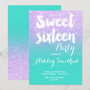 Invitación Tipografía de purpurina turquesa de lavanda Sweet 