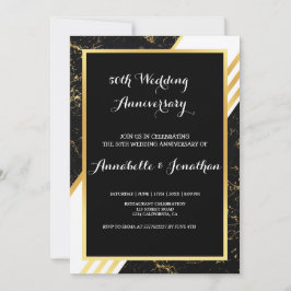 Invitación Tipografía de rayas de mármol dorado Aniversario d