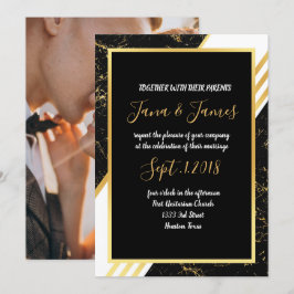 Invitación Tipografía de rayas de mármol dorado negro