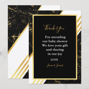 Invitación Tipografía de rayas de mármol dorado negro gracias