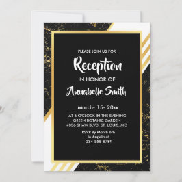 Invitación Tipografía de rayas de mármol dorado negro Recepci