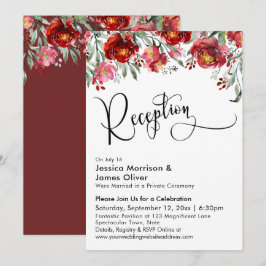 Invitación Tipografía de recepción de bodas Flores rojas de B