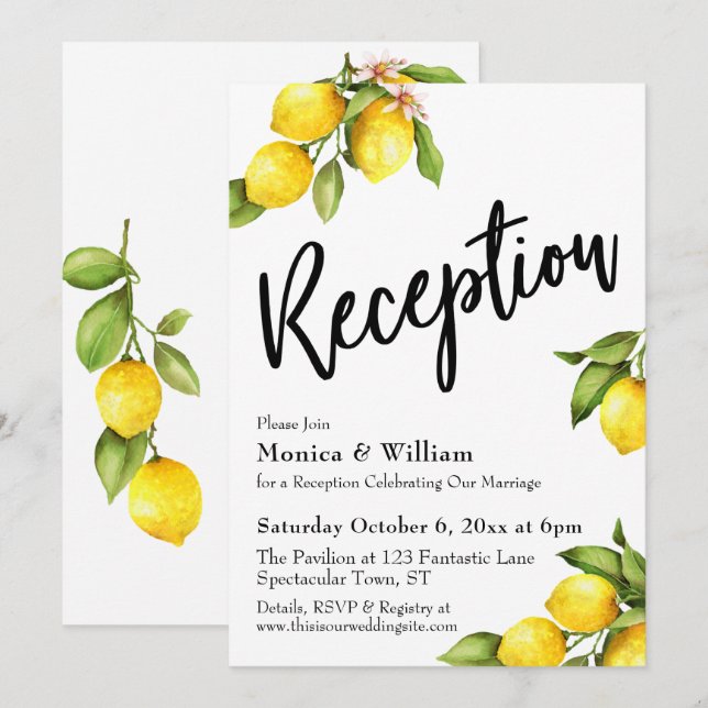 Invitación Tipografía de Recepción de Limones en Acuarela (Anverso / Reverso)