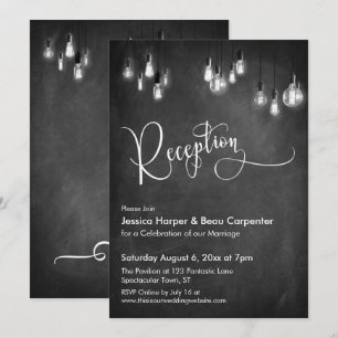 Invitación Tipografía de recepción, luces de Edison, pizarra