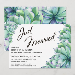 Invitación Tipografía de recién casados con suculentas acuare