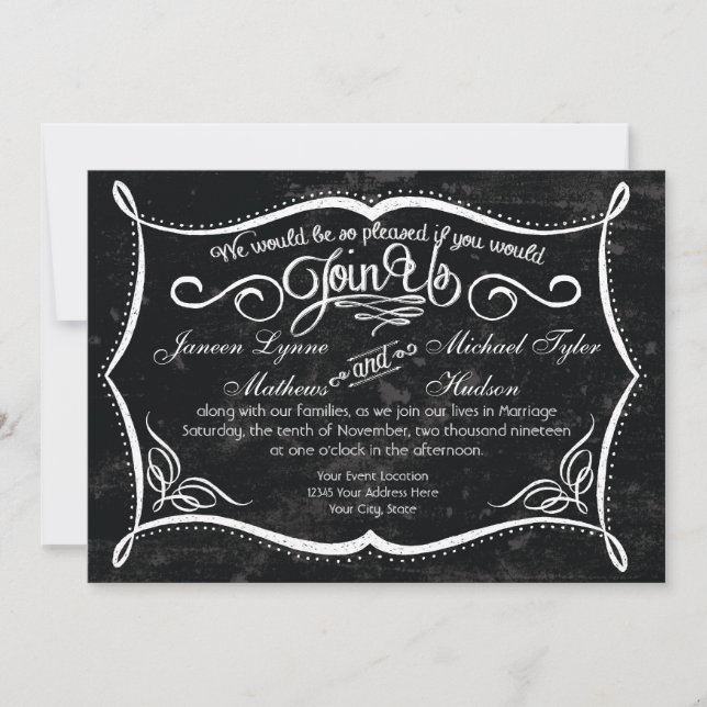 Invitación Típografía de Swirl Rústico estilo Chalkboard Invi (Anverso)