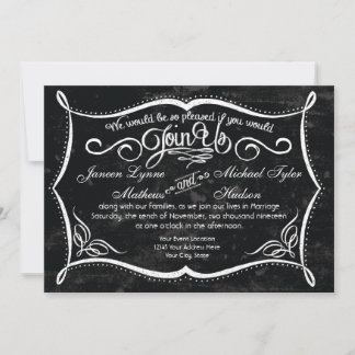 Invitación Típografía de Swirl Rústico estilo Chalkboard Invi