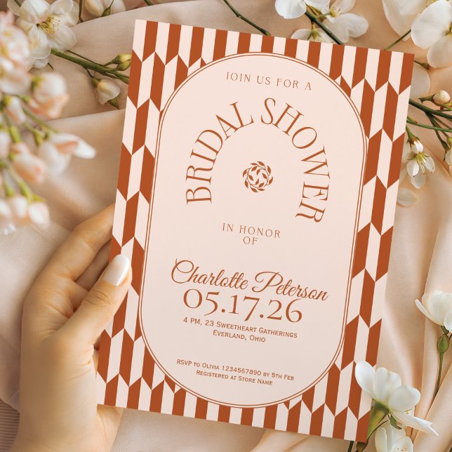 Invitación Típografía de terracota con franjas retro Despedid (Subido por el creador)