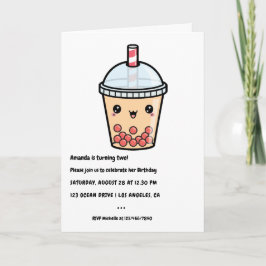 Invitación Tipografía de Terracota Kawaii Bubble Tea Cumpleañ