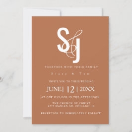 Invitación Tipografía de Terracota Oscura Minimalista para Bo