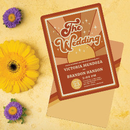 Invitación Tipografía de Terracota Retro Boda Verano Sol