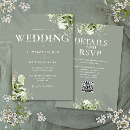 Invitación Tipografía de vegetación Código QR Boda verde sabi