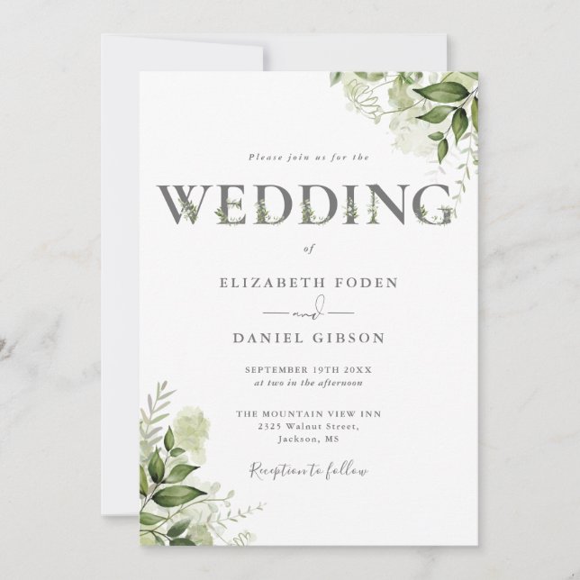 Invitación Tipografía de Verde Boda Código QR (Anverso)