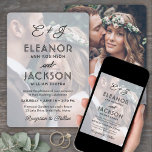 Invitación Tipografía decorativa elegante y Boda fotográfico<br><div class="desc">Invitar a la familia y amigos a una celebración de bodas simplemente elegante con elegantes invitaciones fotográficas monogramadas. Las imágenes y todos los textos de esta plantilla son fáciles de personalizar para incluir cualquier detalle de su elección. (IMAGEN PLACEMENT TIP: Una manera fácil de posicionar una foto exactamente como quieres...</div>