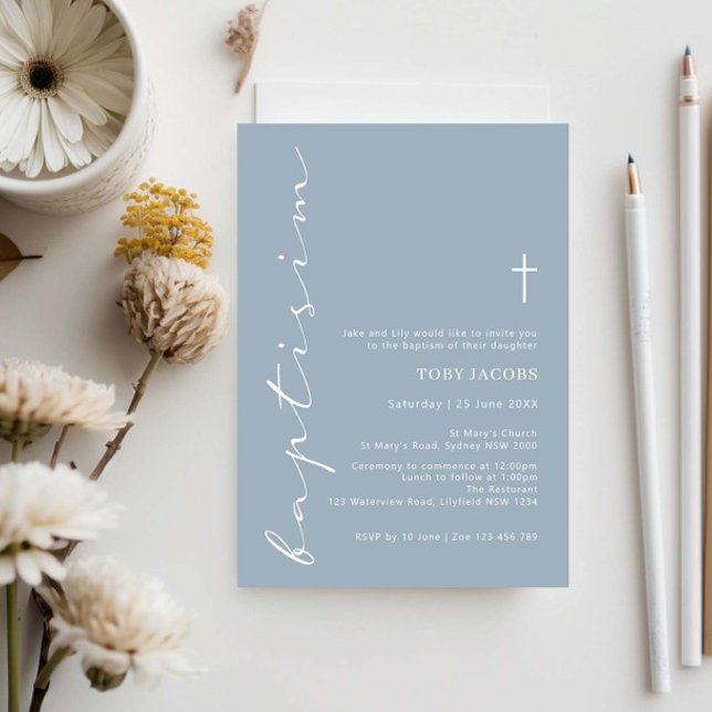 Invitación Tipografía del bautismo de escritura azul minimali (Subido por el creador)