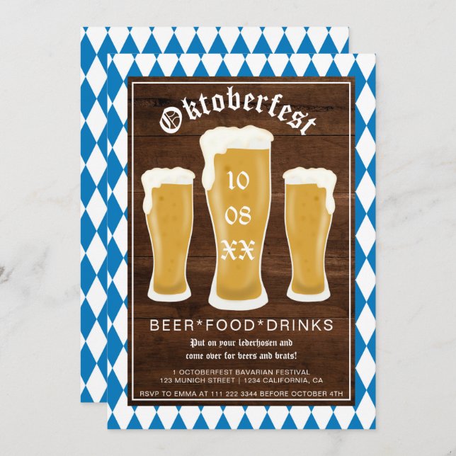 Invitación Tipografía del festival de cerveza Oktoberfest Bav (Anverso / Reverso)