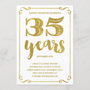 Invitación Tipografía del oro  Faux Relieve metalizado 35th B