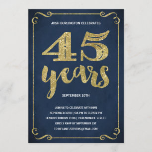 Invitación Tipografía del oro  Faux Relieve metalizado 45th B