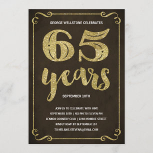 Invitación Tipografía del oro  Faux Relieve metalizado 65th B