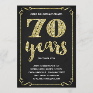 Invitación Tipografía del oro  Faux Relieve metalizado 70th B