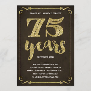 Invitación Tipografía del oro  Faux Relieve metalizado 75th B