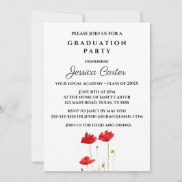 Invitación Típografía del partido de graduación floral Red Po