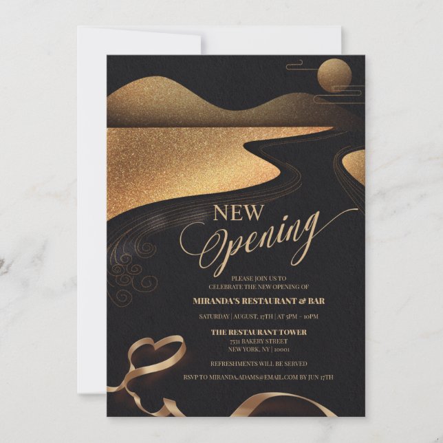 Invitación Tipografía del purpurina de cobre Restaurante Nuev (Anverso)