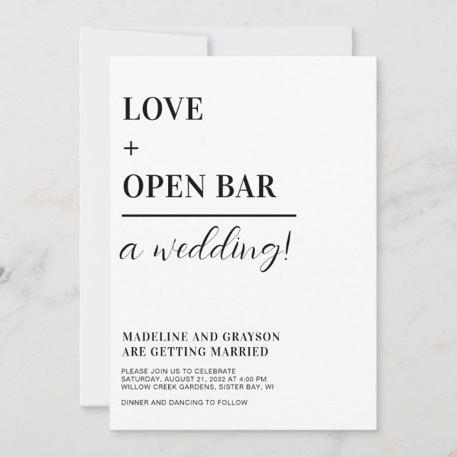 Invitación Tipografía divertida Boda Casual Blanco Negro (Anverso)