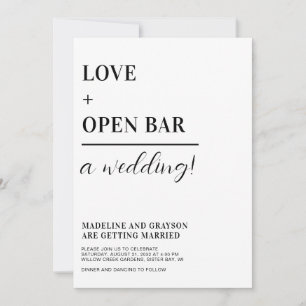 Invitación Tipografía divertida Boda Casual Blanco Negro