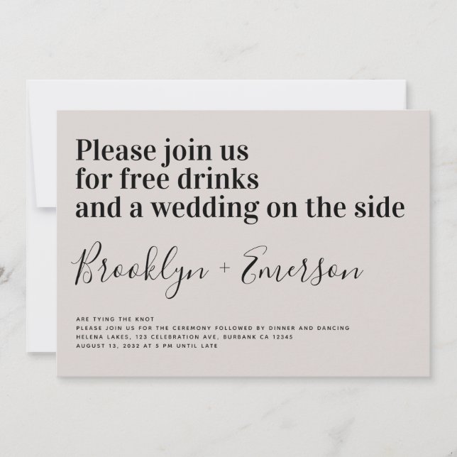 Invitación Tipografía divertida Ecru Boda (Anverso)